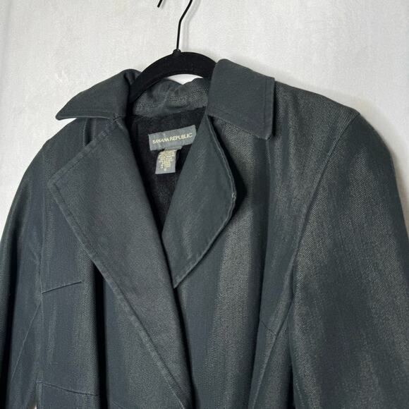 BANANA REPUBLIC / black belted fleece lined long trench coat jacket / S - Picture 3 of 9